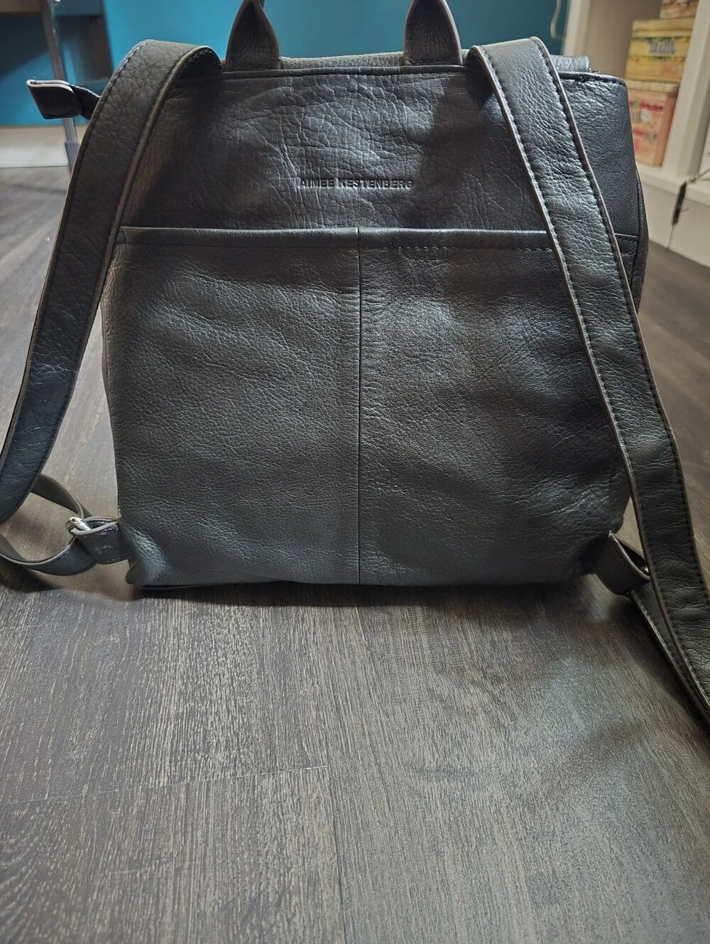 Aimee Kestenberg Convertible Leather Backpack Black Belt Buckle Silver Hardware